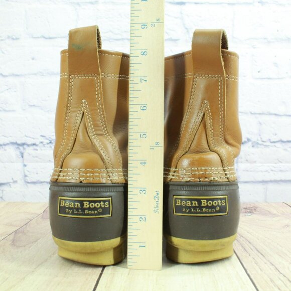LL Bean Brown Leather 8" Lace Up Unlined Ankle Duck Boots Round Toe Size 12 M - Picture 5 of 9